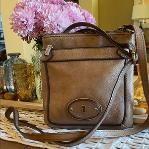 Small Fossil Tan Leather Crossbody Bag